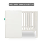 Newton Baby Galileo Mini Crib Solid Beech Wood with Wheels in Warm White, Mini Crib Mattress Included, Adjustable Mattress Height, Ultra-Safe Non-Toxic Finish