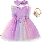 Renotemy Baby Girl Flower Dress Summer, Tutu Tulle Boho Princess Wedding Birthday Party Dresses for Infant Girls 0-18 Months