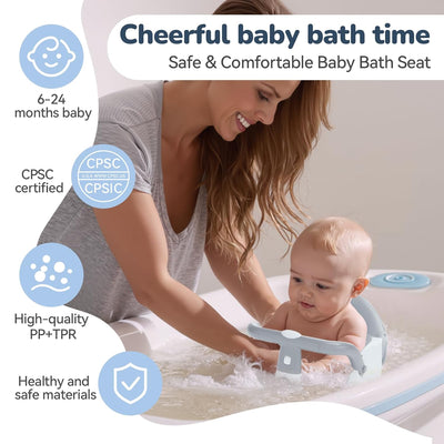 Baby Bath Seat - for Babies 6 Months & Up Sitting Up with Storage Bag + Mesh seat Cushion, Non-Slip Toddler Bath Seat for Baby, Sit Up Bath Seat for Baby, Grey