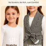 PATPAT Girls Spring Fall Outfit – Ribbed Knit Dress with Classic Plaid Cardigan – School & Photo Day Clothes, White Houndstooth, 5–6 Years