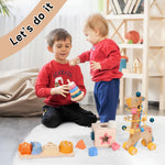 Ingbear 4-in-1 Wooden Montessori Toys for 3+ Year Old - Educational Sensory Toys for Toddlers Aged 3+, Baby Learning Toys for Boys and Girls, Christmas Birthday Gifts