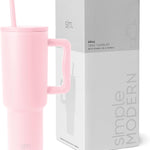 Simple Modern 40 oz Trek Tumbler with Handle and Straw Lid | Cup Holder Friendly Insulated Stainless Steel Travel Mug | Almond Birch