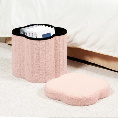 B FSOBEIIALEO Storage Ottoman Cube, Flowers Shaped Ottomans with Storage Foot Stool Footrest for Lving Room, Boucle Ottoman Seat for Dorm Room,Faux Teddy Fur, Pink 12.6"x12.6"x12.6"