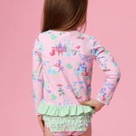 RuffleButts Baby/Toddler Girls Long Sleeve Rash Guard UPF50+ Sun Protected Bikini Swimsuit - Mermaid Princess, 3T