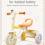 besrey Kids Tricycle with Flash Wheels for Ages 18 Months to 5 Years, Toddler Tricycle with Bell, Kids Tricycle, Gift for 2-5 Year Olds, Gift and Toy for Boys and Girls, Tricycle for Toddlers, Yellow