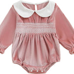 Baby Girl Christmas Outfit Velvet Bow Smocked Bubble Romper Ruffle Onesie Bodysuit Infant Fall Winter Clothes