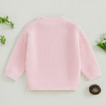 VISGOGO Toddler Baby Girl Sweater Bow Embroidery Warm Knitted Long Sleeves Pullover Infant Knitwear for Toddler (Pink, 3-4 Years)