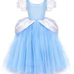 TYHTYM Cinderella Costumes Girl Dress Up Puffy Sleeves Pageant Party Halloween Fancy Ball Gown (2-3T, Blue)