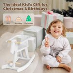 labebe - Wooden Rocking Horse, Baby Wooden Ride On Toys for 12M+, White Rocker Toy with Removable Fence, Toddler Riding Toy Indoor/Outdoor, Nursery Birthday Gift