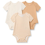 Amazon Essentials x Sofia Grainge Unisex Babies' Short Sleeve Crewneck Bodysuit, Pack of 3, Ivory/Light Camel/Stripe, 0-3 Months