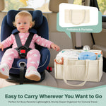 Baby Diaper Caddy Organizer - Portable Nursery Storage Basket for Newborn Essentials, Foldable Diaper Bag Organizer for Baby Shower Gifts and Registry Must-Haves, Car Organizer with Dividers (Beige)