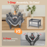 TinyGlow 4 in 1 Baby Bassinet, Pack and Play, Bedside Crib Sleeper, Diaper Changer, Quickly Assembled and Folded Portable Crib with Mattress and Mosquito Net, Easy to Carry