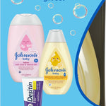 Johnson's First Touch Baby Gift Set, Baby Bath, Skin & Hair Essential Products, Kit for New Parents with Wash & Shampoo, Lotion, & Diaper Rash Cream, Hypoallergenic & Paraben-Free, 4 items