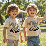 Chipeler Toddler Short Sleeve Shirts Boys Girls Cotton Beige Cute Silly Goose Tops Kids Daily Wear Clothes 2T