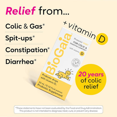 BioGaia Protectis Baby Probiotic Drops | Colic & Gas Relief + Vitamin D | Safe for Newborns | Ease Crying, Fussing, Colic, Gas, Spit-ups & Constipation | No Dairy, Soy & Gluten | 50 Day Supply | 10mL