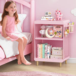SYKIARIOL Kids Nightstand with Storage & Hooks, Cute Pink Bedside Table for Girls, Small Toddler Night Stand for Bedroom