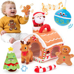 hahaland Baby Christmas Toy for 6 + 12 18 Months – Musical & Sensory Plush Christmas Toys Set with Gingerbread House, Santa, Reindeer, Gingerbread, Rattles & More - 7-Piece