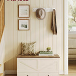 VASAGLE Storage Chest, Storage Bench with 2 Fabric Drawers, Farmhouse Style, for Entryway, Bedroom, Living Room, 15.7 x 39.4 x 19.9 Inches, Rustic White and Honey Brown ULSB043W02