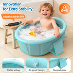 Baby Bathtub with Inflatable Top Edge, Extra Stable Infant Bath Tub, Collapsible & Portable for Baby Bath Time, No Tilt Design for 12M-6Y Newborn, No Assembly for Travel Shower