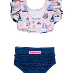 RuffleButts Baby/Toddler Girls UPF50+ Waterfall Tankini Two Piece Swimsuit - Pink Sweet Sails, 3-6m