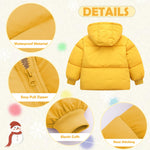 UNICOMIDEA Toddler Winter Jackets 18-24 Months Warn Down Zipper Baby Coat Yellow Hooded Outerwear For Baby Boys Girls Size 2T Plush Clothes Puffer School Outwear With Pockets