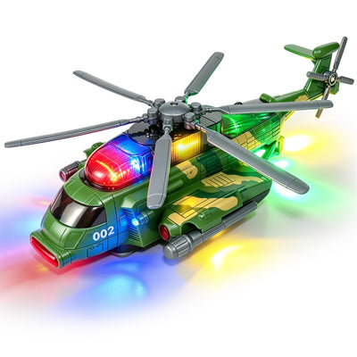 Hymaz Helicopter Toy for Kids 3-5 4-7, Army Military Plane Toy with Lights and Music, 360° Rotating, Bump and Go Airplane Toys for Boys Girls Toddlers Indoor Play Birthday Easter Gifts