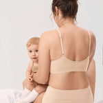 MOMANDA Sleep Nursing Bras for Breastfeeding Seamless Wirefree Maternity Bra V Neck Comfortable Bralette Beige Medium