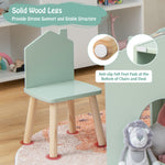 Costzon Kids Table and Chairs, 3 Pieces Wooden Art Table Set w/Chalkboards for Children Activity, Crafts, Reading, Drawing, Space-Saving Design, House-Shaped Toddler Table and Chair Set (Green)