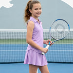 PATPAT Girls Tennis Outfits Size 9-10, Purple Sleeveless Polo Shirts + Pleated Skort with Built in Shorts 2 Piece Outfits Girl Summer Clothes Workout Outfit Kids Activewear Sets