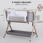 Larex Baby Bassinet Bedside Sleeper Crib Co Sleeper for Newborn Infant Toddler with Mosquito Net, Storage Bag & Basket, 5-Height Adjustable, Movable Wheels, Breathable Mattress & Mesh (Dark Gray)