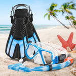 CTSAYTL Snorkeling Gear for Kids, 4 in 1 Child Mask Fins Snorkel Set with Panoramic View Anti Fog Mask, Dry Top Snorkel, Trek Fins and Travel Bag, Kids Snorkeling Set with Fins for Snorkeling Swimming