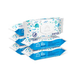 Packaging of baby wipes with blue and white design on a white background