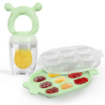 Silicone Baby Fruit Feeder & Freezer Nibble Tray Combo, Baby Teethers, Breastmilk Popsicle Molds for Teething Relief, BPA Free Fresh Food Feeder for Safe Infant Self Feeding (Sage Green)