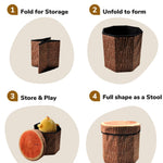 CHEFAN Fruit Storage Stool Ottoman,Tree Stump Stool, Cute Folding Storage Toy Box, Collapsible Seat Chest, Wood Stump Organizer Stool for Toy, Cloth and Kids