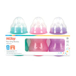 Nuby Wide Neck Non-Drip Bottle - Baby Bottles with Anti-Colic Vari-Flo Valve - (3-Pack) 8 Oz - 0+ Months - Aqua, Pink, Purple