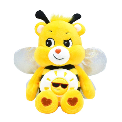 Yellow plush toy with bee design on a white background