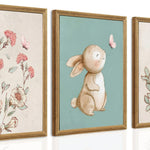 arfitest Nursery Wall Art Cute Bunny Botanical Flowers Wall Decor Pink Green Nursery Pictures Posters Girl Bedroom Canvas Prints gifts for Baby Boys and Girls Playroom paintings 12x16inch