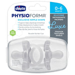 Chicco PhysioForma Luxe Orthodontic Pacifier for Babies 0-6 Months, One-Piece 100% Soft Silicone, Supports Breathing, Textured Shield & Handle, Included Sterilizing Case, BPA Free, 2-Pack, Crystal