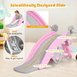 GLACER 5 in 1 Toddler Slide Rocking Toy, Rocking Horse Playset with Slide, Basketball Hoop, Ring Toss Game, Stool & Inflatable Basketball, Convertible Climber Playground for Indoors Outdoors (Pink)