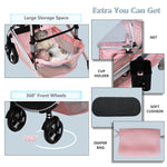 Kinder King 2 in 1 Convertible Baby Stroller, Folding High Landscape Infant Carriage, Newborn Reversible Bassinet Pram, Adjustable Canopy, Diaper Bag, Pink
