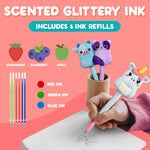 BUNMO Plush Cute Pens 3-Pack – Squishy Animal Pens w/Scented Glitter Ink Refills – Cat, Cow, Unicorn – Fun Writing, Doodling & Journaling for Kids & Teens