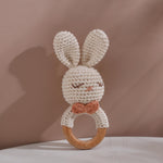 Natural Hand-Knit Wooden Baby Rattle - Soft Animal Shaped Sensory Toy for Newborns, Infants | Safe Beechwood & Crochet Texture | Perfect Baby Shower Gift
