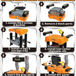 Lehoo Castle Kids Tool Bench with Electric Drill and Construction Vehicles, 2-in-1 Workbench and Toolbox for Toddlers, STEM Learning Toys for Age 3-5, Birthday Gift for Boys & Girls