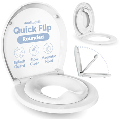 Quick Flip Toilet Seat with Built-In Potty & Splash Guard for Toddler Training, Slow Close - Jool Baby (Round)