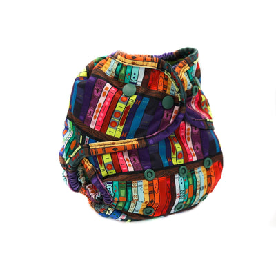 Colorful patterned diaper on a white background