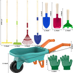 Qtioucp Kids Gardening Set with Wheelbarrow, Real Metal Garden Tools for Kids Ages 3-8, 4 Long Handle Tools, 3 Hand Tool, Gloves, 5 Stickers, Handbook, Outdoor Backyard Toys for Toddler Gift