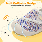 FEETCITY Wide Baby Shoes Barefoot Infant First Walker Shoe Newborn Crib Shoes Lightweight Infant Sneakers Slip On Toddler Sneakers Beige Blue