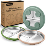 SPMKTQK 3Pack Sainless Steel Kids Plates with Suction, 8.1” Divided Toddler Baby Plates with Removable Silicone Sleeves BPA Free Non-Slip 2-in-1 Anti Breakage Metal Toddler Bowls