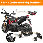 Costzon 12V Kids Motorcycle, Licensed Aprilia Electric Motorcycle Ride On Toy w/Training Wheels, Spring Suspension, LED Lights, Sounds & Music, MP3, Battery Powered Dirt Bike for Boys & Girls, Black
