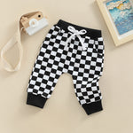 Toddler Baby Boy Girl Checkerboard Plaid Pants Elastic Waist Casual Trousers Spring Summer Fall Winter Long Pants (A-Black, 6-12 Months)